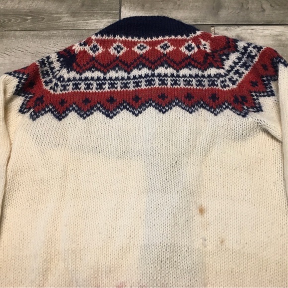 Vtg Icelandic Hand Knit Wool Abstract Pattern Sweater Metal Button Cardigan LG - Picture 5 of 10